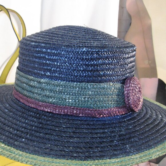 RARE VINTAGE LIZ CLAIBORNE STRAW HAT made in ITALY 7 1/2 main image 6